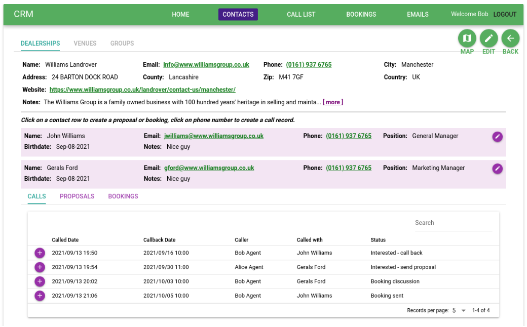 Screenshot of CMR contacts detail screen